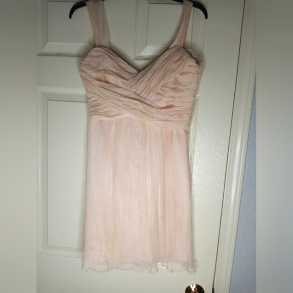 Amsale 12 Dusty Pink Party/Coctail 100% Silk Chiffon Lined Formal Mini Dress